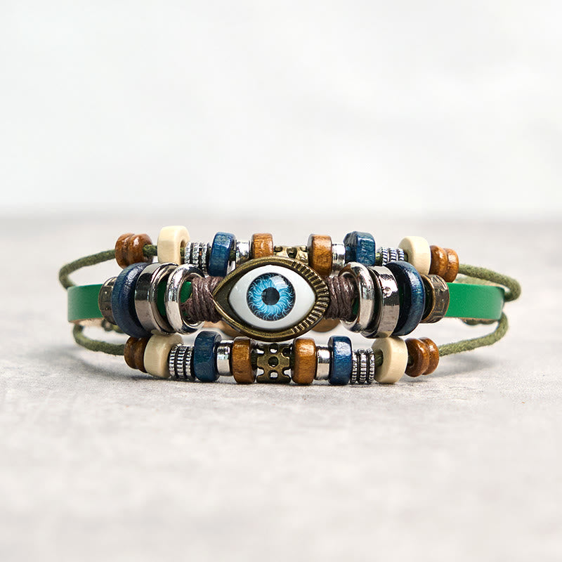 Tibetan Evil Eye Leather Adjustable Protection Bracelet