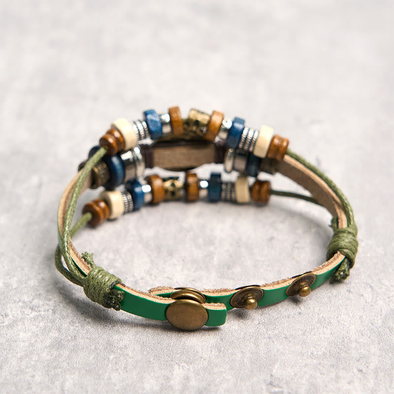 Tibetan Evil Eye Leather Adjustable Protection Bracelet