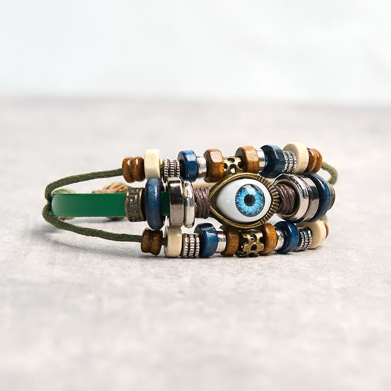 Tibetan Evil Eye Leather Adjustable Protection Bracelet