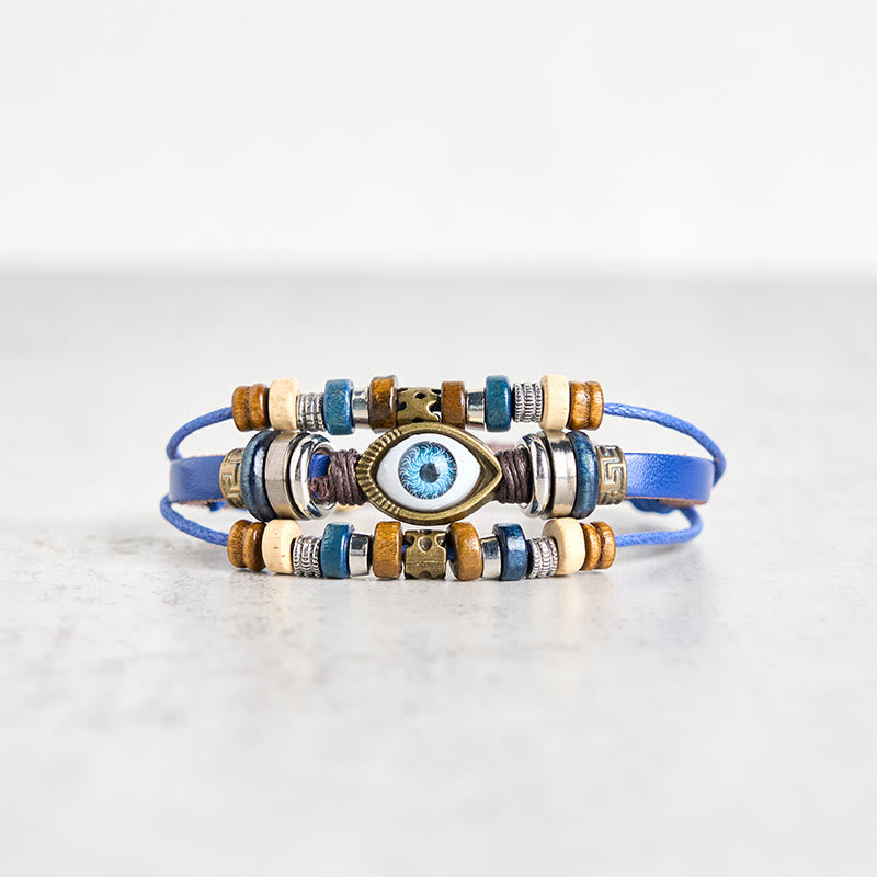 Tibetan Evil Eye Leather Adjustable Protection Bracelet