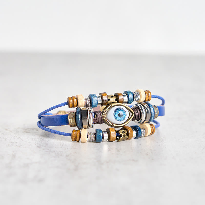 Tibetan Evil Eye Leather Adjustable Protection Bracelet
