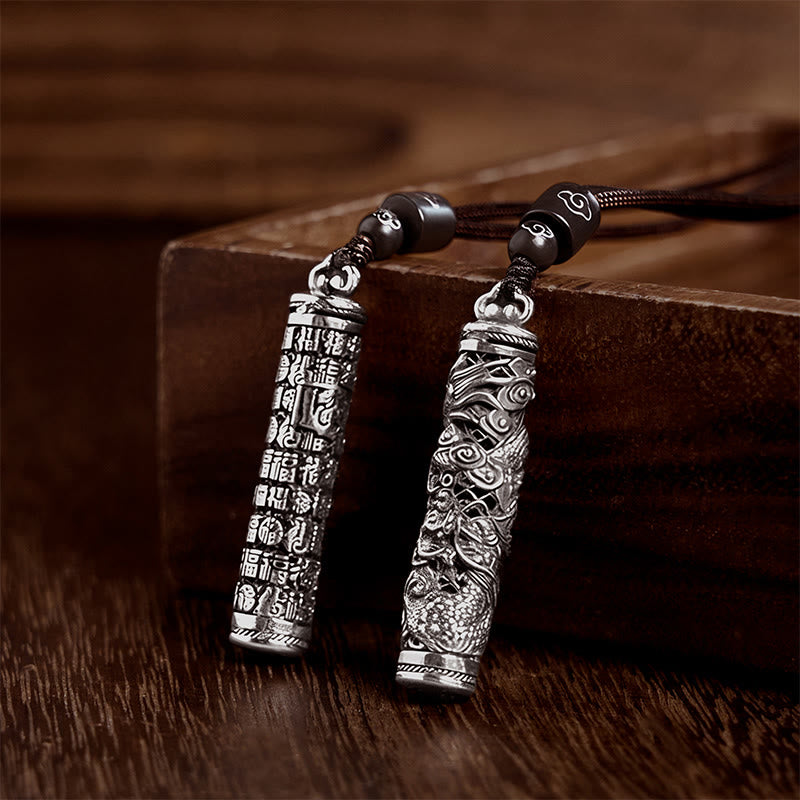 Copper Fu Character Dragon Pattern Balance Pendant Necklace