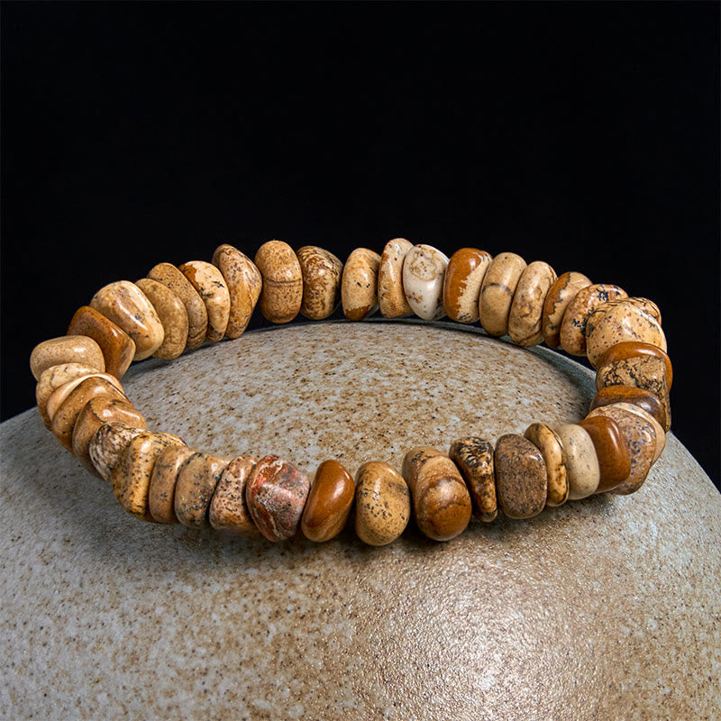Natural Picture Jasper Irregular Block Beaded Balance Bracelet
