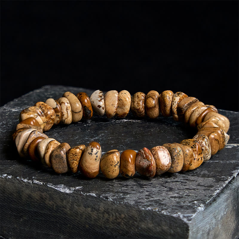 Natural Picture Jasper Irregular Block Beaded Balance Bracelet