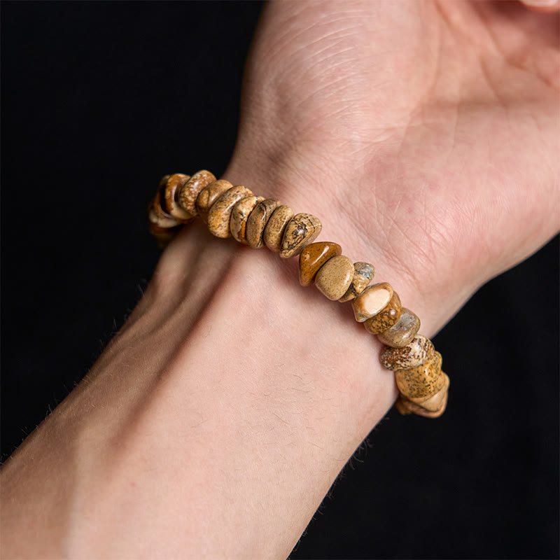 Natural Picture Jasper Irregular Block Beaded Balance Bracelet