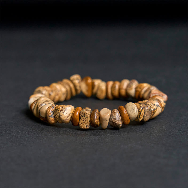 Natural Picture Jasper Irregular Block Beaded Balance Bracelet
