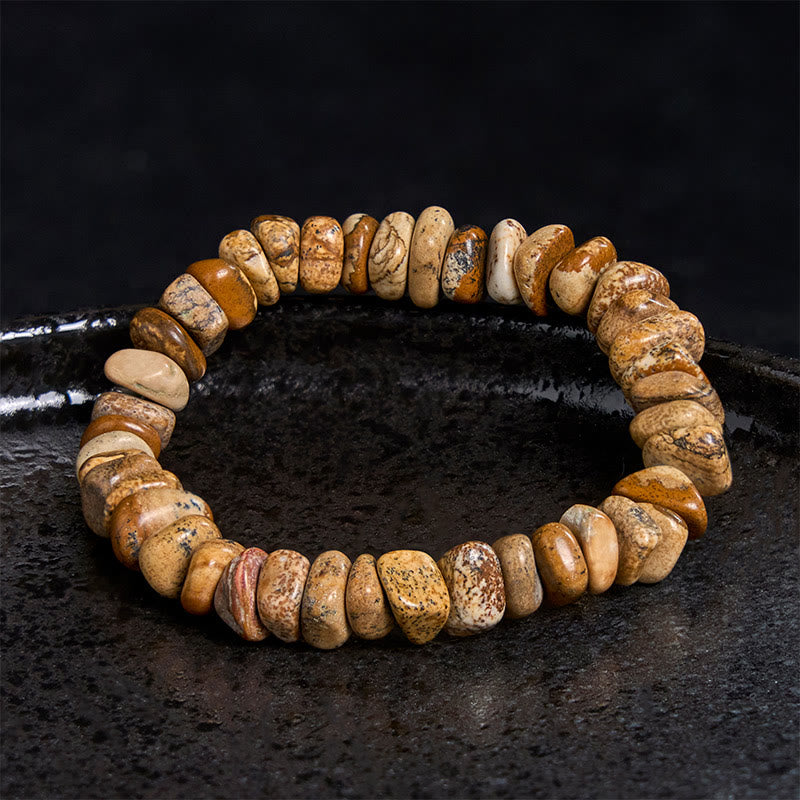Natural Picture Jasper Irregular Block Beaded Balance Bracelet