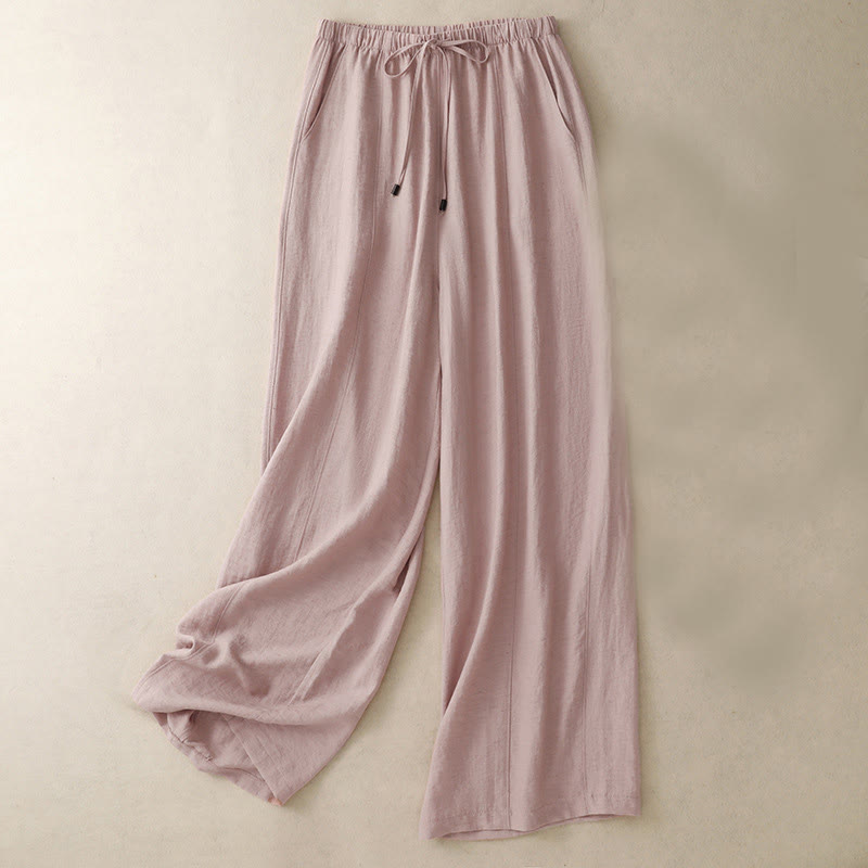 Summer Drawstring Design Women's Wide Leg Pants With Pockets