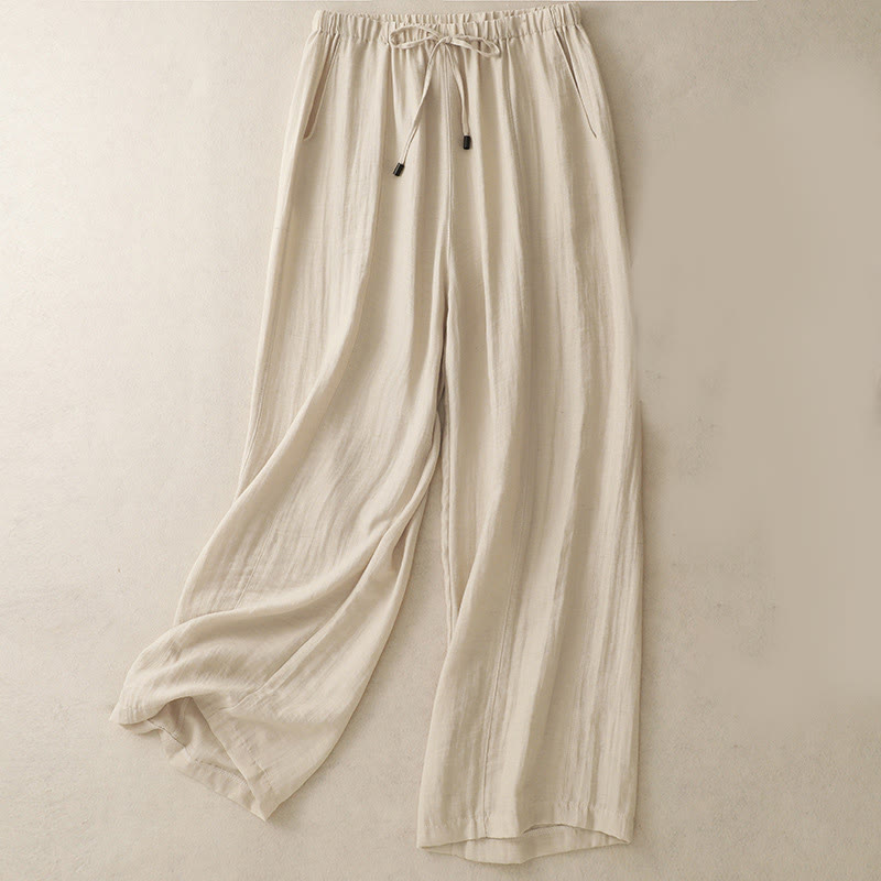 Summer Drawstring Design Women's Wide Leg Pants With Pockets