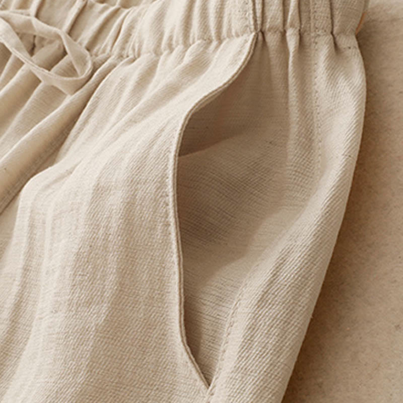 Summer Drawstring Design Women's Wide Leg Pants With Pockets