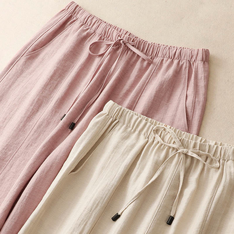 Summer Drawstring Design Women's Wide Leg Pants With Pockets