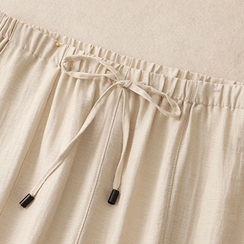 Summer Drawstring Design Women's Wide Leg Pants With Pockets