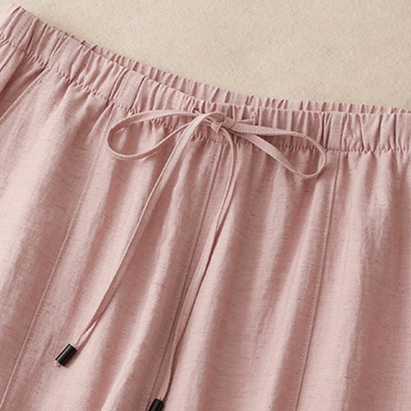 Summer Drawstring Design Women's Wide Leg Pants With Pockets