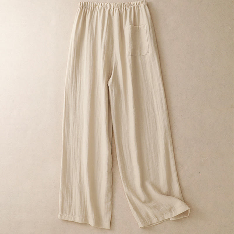 Summer Drawstring Design Women's Wide Leg Pants With Pockets