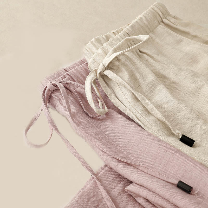 Summer Drawstring Design Women's Wide Leg Pants With Pockets