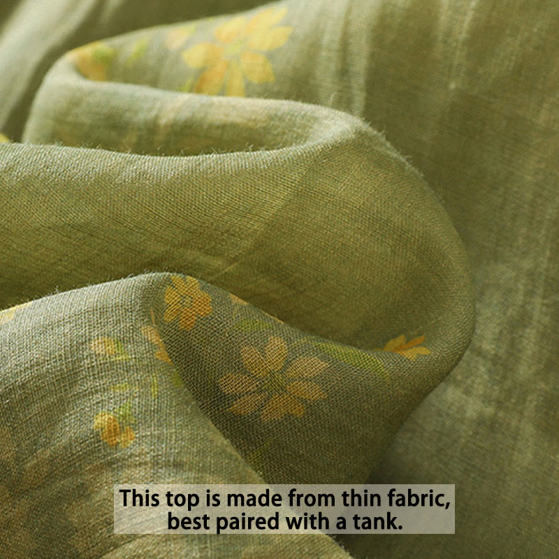 Small Yellow Flower Leaves Buttons Short Sleeve Women's Shirt