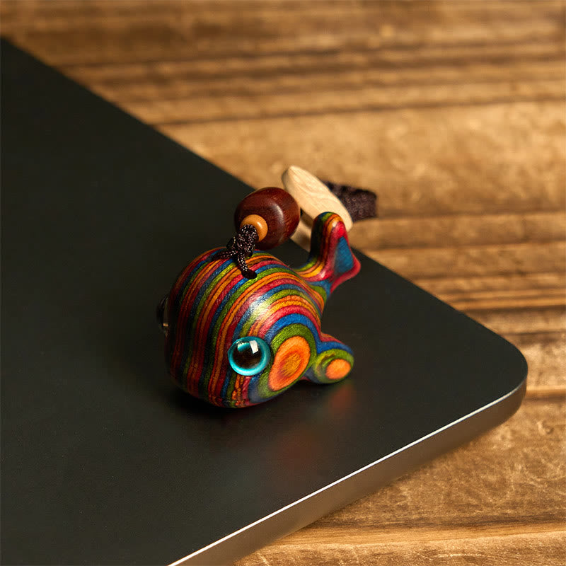 Rainbow Eucalyptus Dolphin Carved Positive Key Chain Phone Hanging Decoration