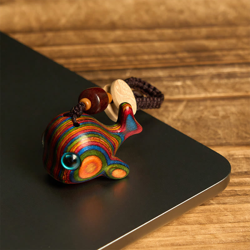Rainbow Eucalyptus Dolphin Carved Positive Key Chain Phone Hanging Decoration