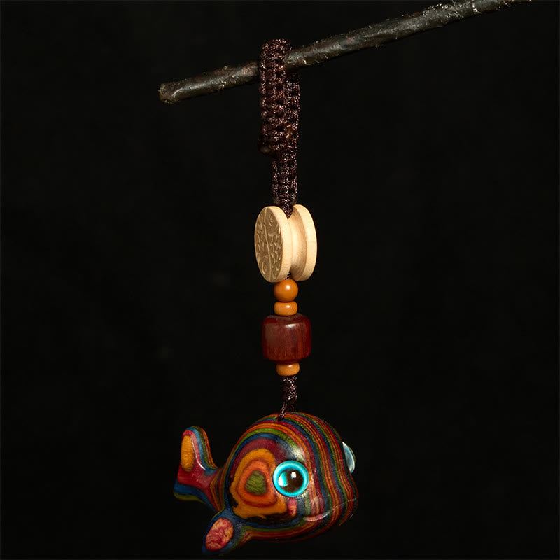 Rainbow Eucalyptus Dolphin Carved Positive Key Chain Phone Hanging Decoration