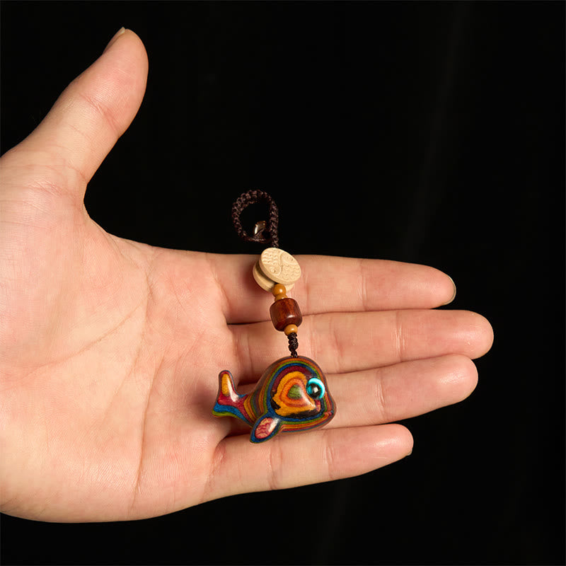 Rainbow Eucalyptus Dolphin Carved Positive Key Chain Phone Hanging Decoration