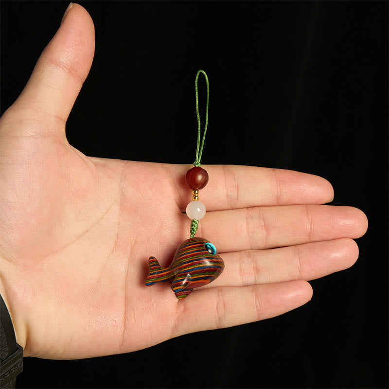 Rainbow Eucalyptus Dolphin Carved Positive Key Chain Phone Hanging Decoration