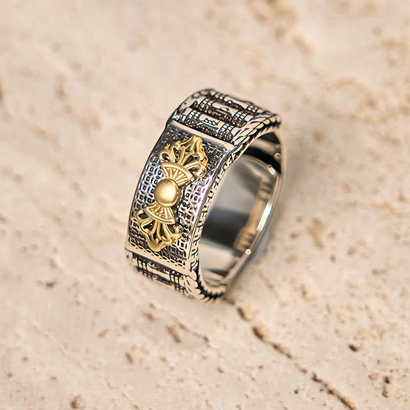 Vintage Prayer Wheel Om Mani Padme Hum Copper Adjustable Wealth Ring