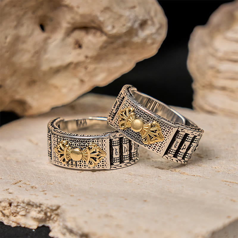 Vintage Prayer Wheel Om Mani Padme Hum Copper Adjustable Wealth Ring