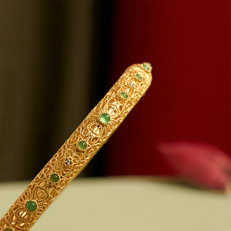 Hollow Filigree Design Copper Plated Gold Wealth Bracelet Bangle