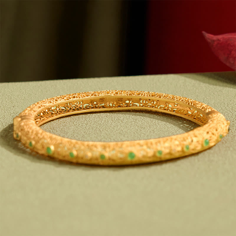 Hollow Filigree Design Copper Plated Gold Wealth Bracelet Bangle