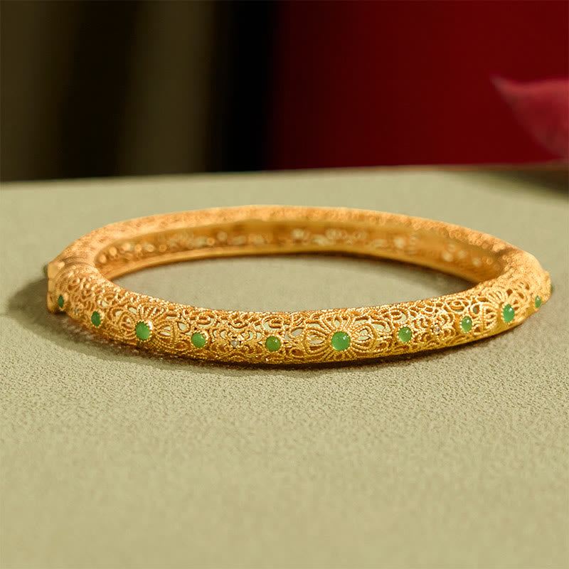 Hollow Filigree Design Copper Plated Gold Wealth Bracelet Bangle