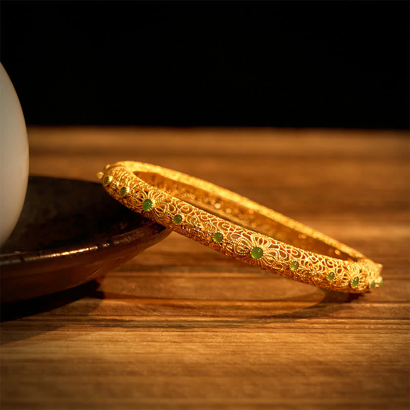 Hollow Filigree Design Copper Plated Gold Wealth Bracelet Bangle