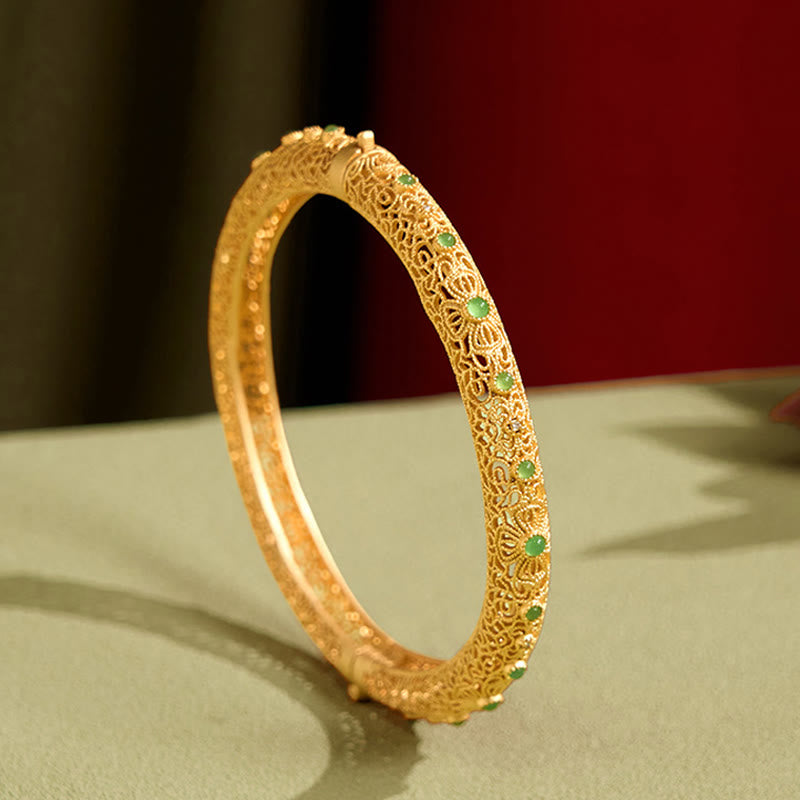 Hollow Filigree Design Copper Plated Gold Wealth Bracelet Bangle