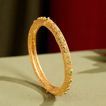 Hollow Filigree Design Copper Plated Gold Wealth Bracelet Bangle