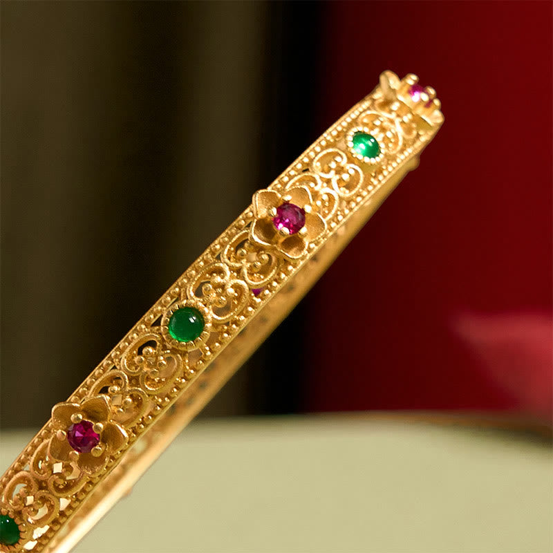 Hollow Design Copper Plated Gold Flower Luck Bracelet Bangle