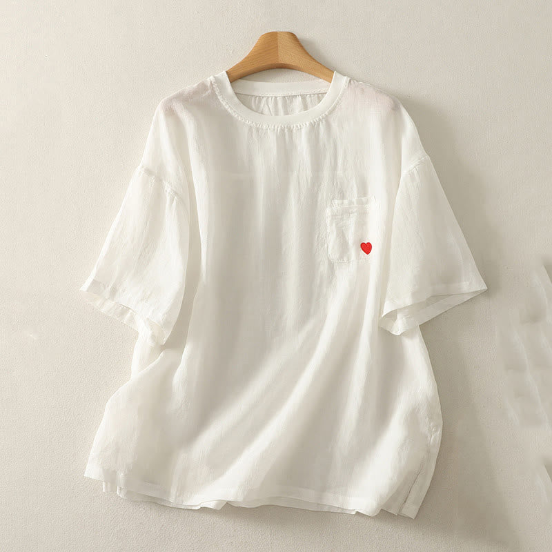 Cotton Linen Embroidered Minimalist Meditation T-Shirt