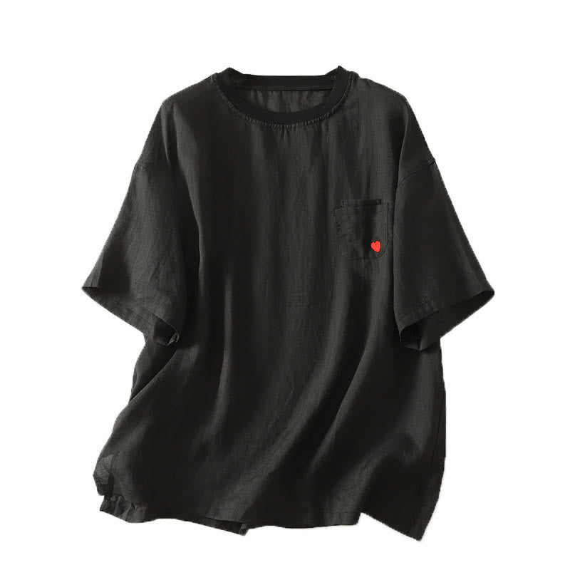 Cotton Linen Embroidered Minimalist Meditation T-Shirt