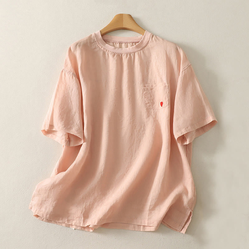 Cotton Linen Embroidered Minimalist Meditation T-Shirt