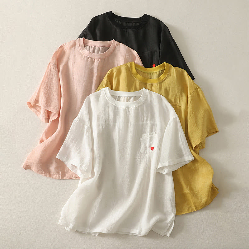 Cotton Linen Embroidered Minimalist Meditation T-Shirt