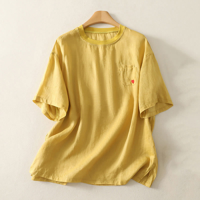 Cotton Linen Embroidered Minimalist Meditation T-Shirt