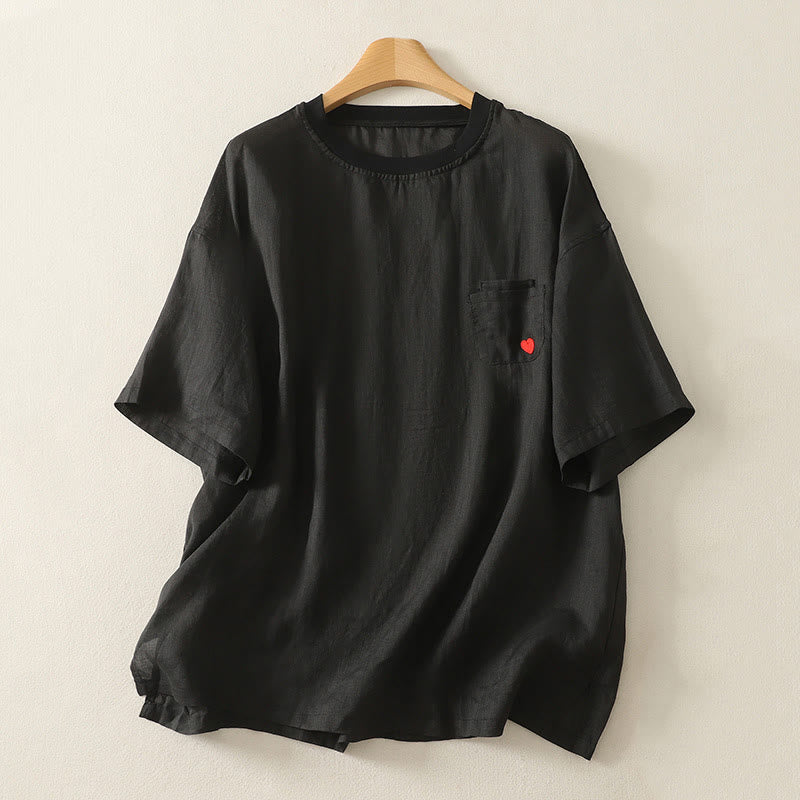 Cotton Linen Embroidered Minimalist Meditation T-Shirt