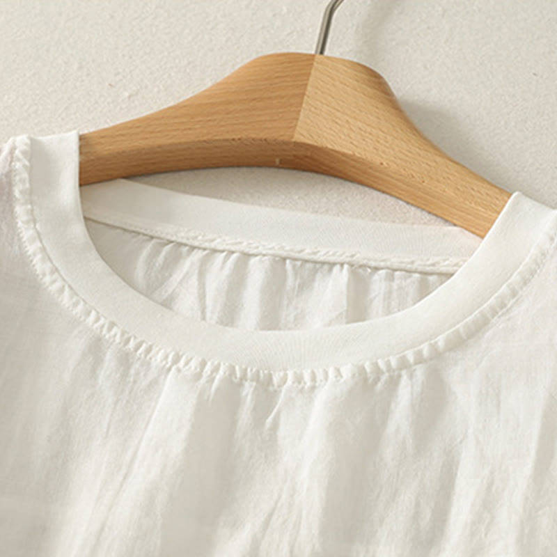 Cotton Linen Embroidered Minimalist Meditation T-Shirt