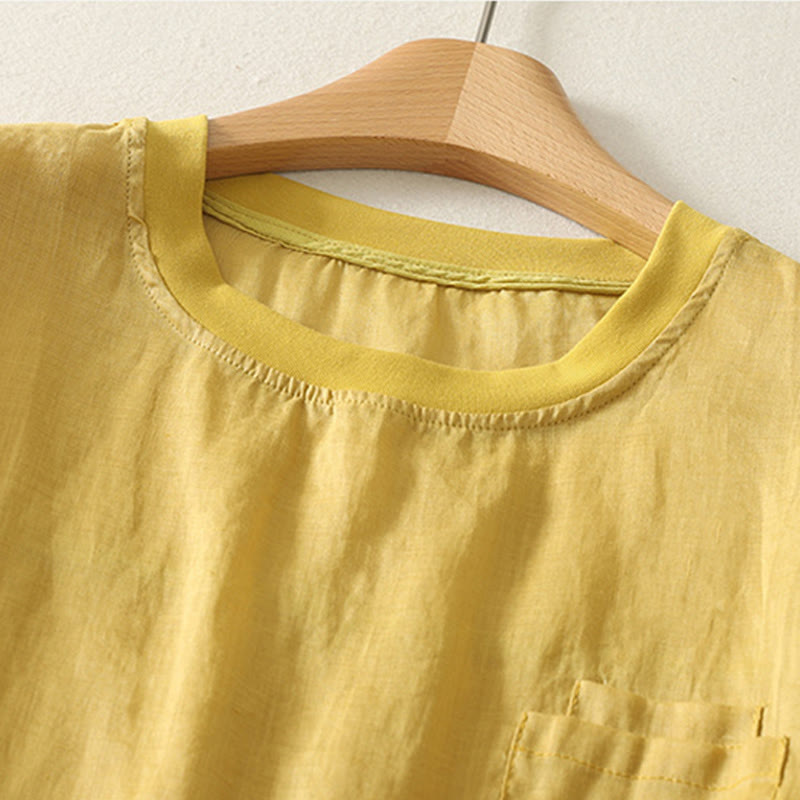 Cotton Linen Embroidered Minimalist Meditation T-Shirt