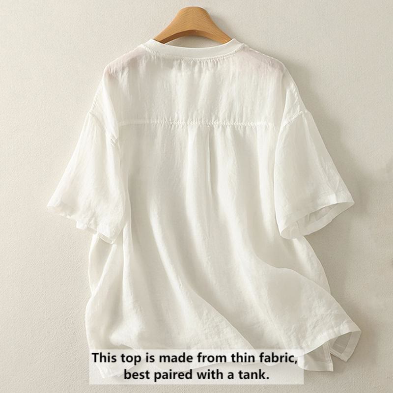 Cotton Linen Embroidered Minimalist Meditation T-Shirt