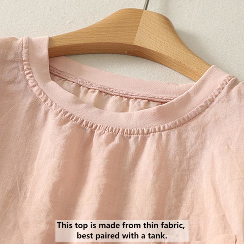 Cotton Linen Embroidered Minimalist Meditation T-Shirt