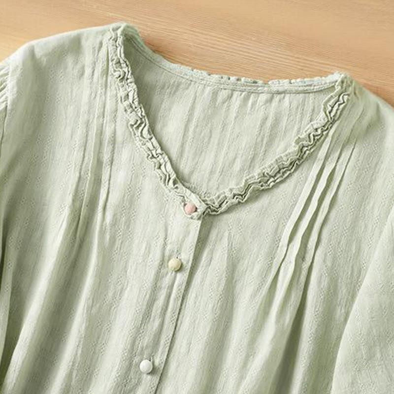 Breathable Viscose Pleated V-Neck Meditation Shirt