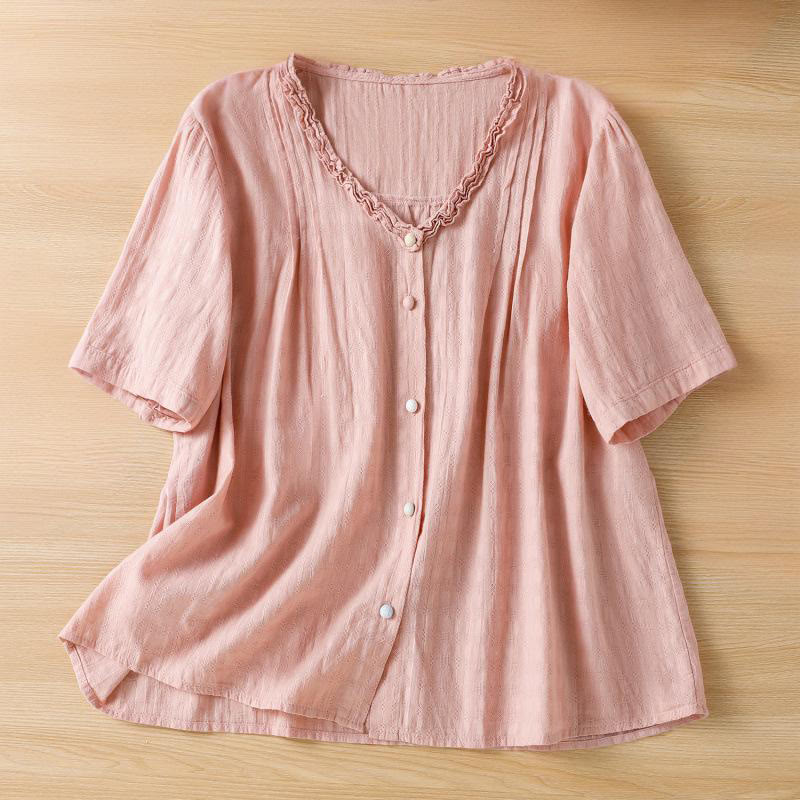Breathable Viscose Pleated V-Neck Meditation Shirt