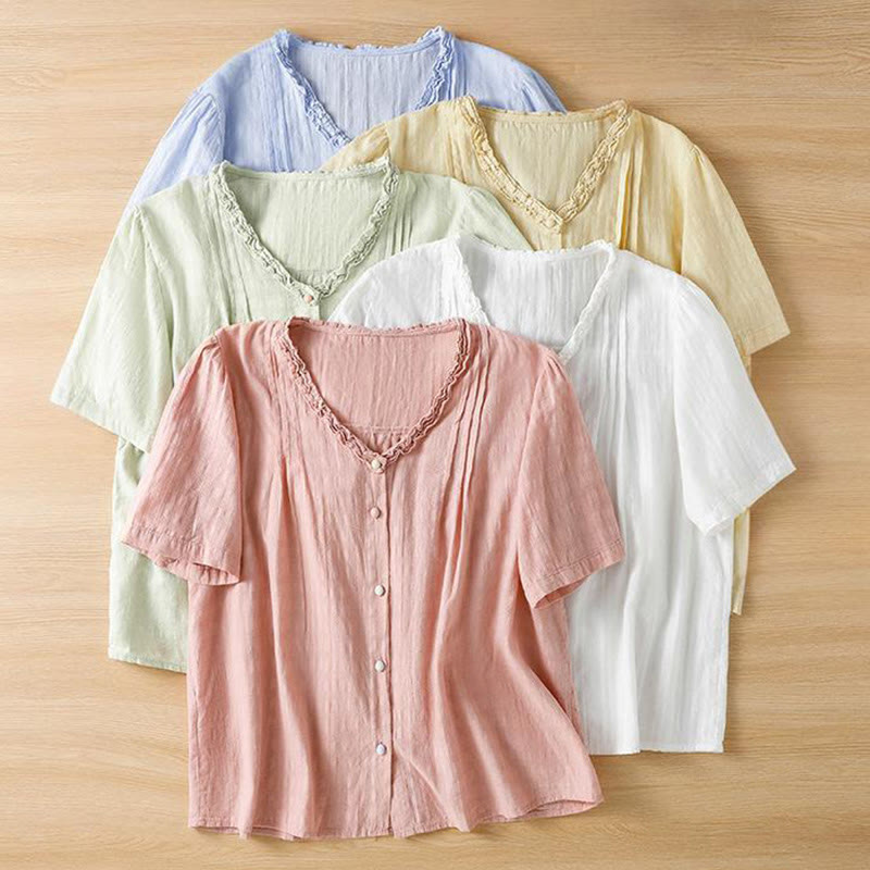 Breathable Viscose Pleated V-Neck Meditation Shirt