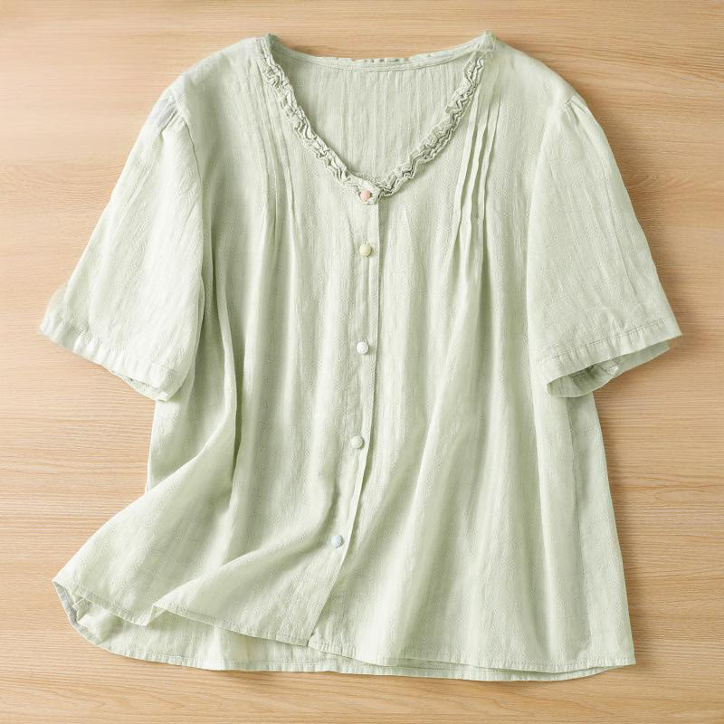 Breathable Viscose Pleated V-Neck Meditation Shirt