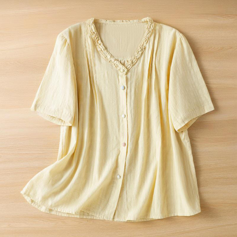 Breathable Viscose Pleated V-Neck Meditation Shirt
