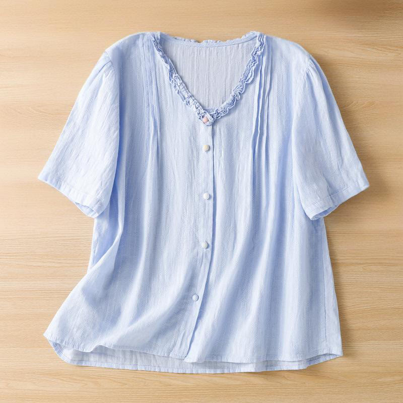 Breathable Viscose Pleated V-Neck Meditation Shirt